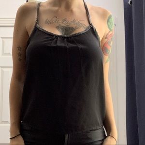 Leather trim black cami